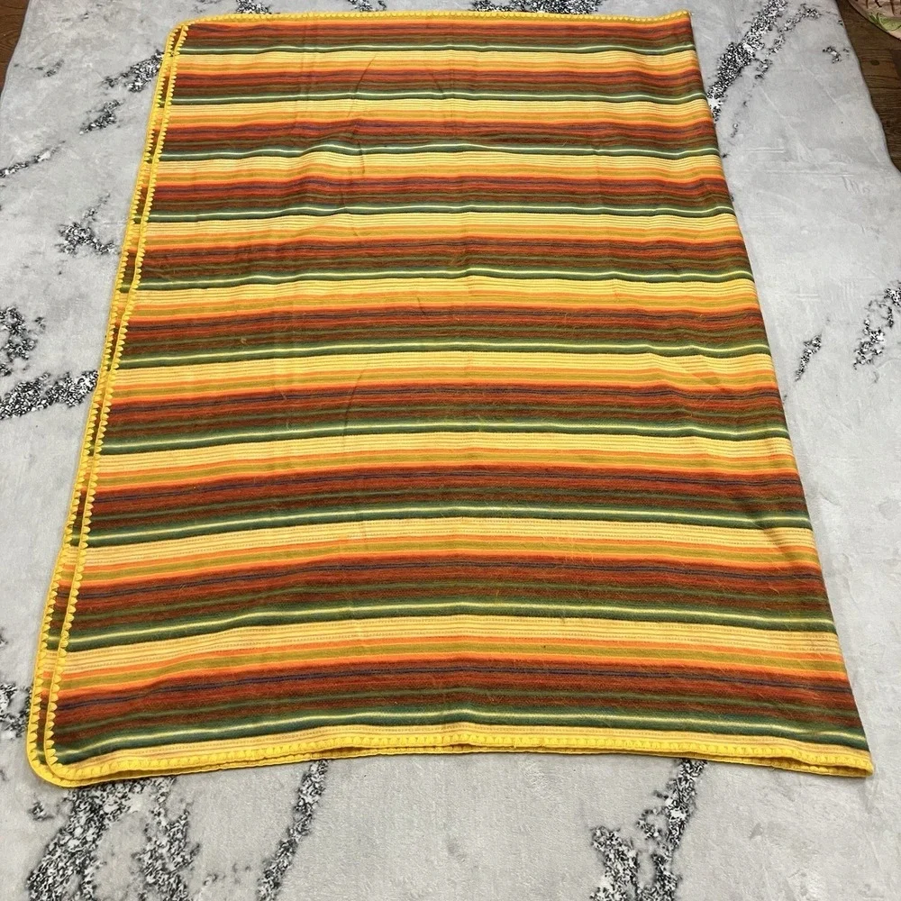 Qisu Alpaca Blend Striped Throw Blanket Yellow Orange Ecuador 88 X 62 Boho